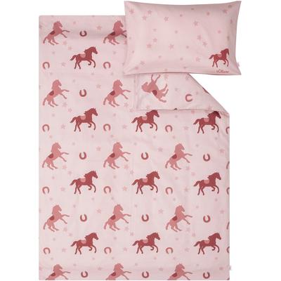 Kinderbettwäsche S.OLIVER "Satinbettwäsche s.Oliver Junior Pferde", rosa, B/L: 100cm x 135cm, , Mako-Satin, B/L: 60cm x 40cm, Mako-Satin, Obermaterial: 100% Baumwolle, Bettwäsche, mit Pferden und Sternen Image