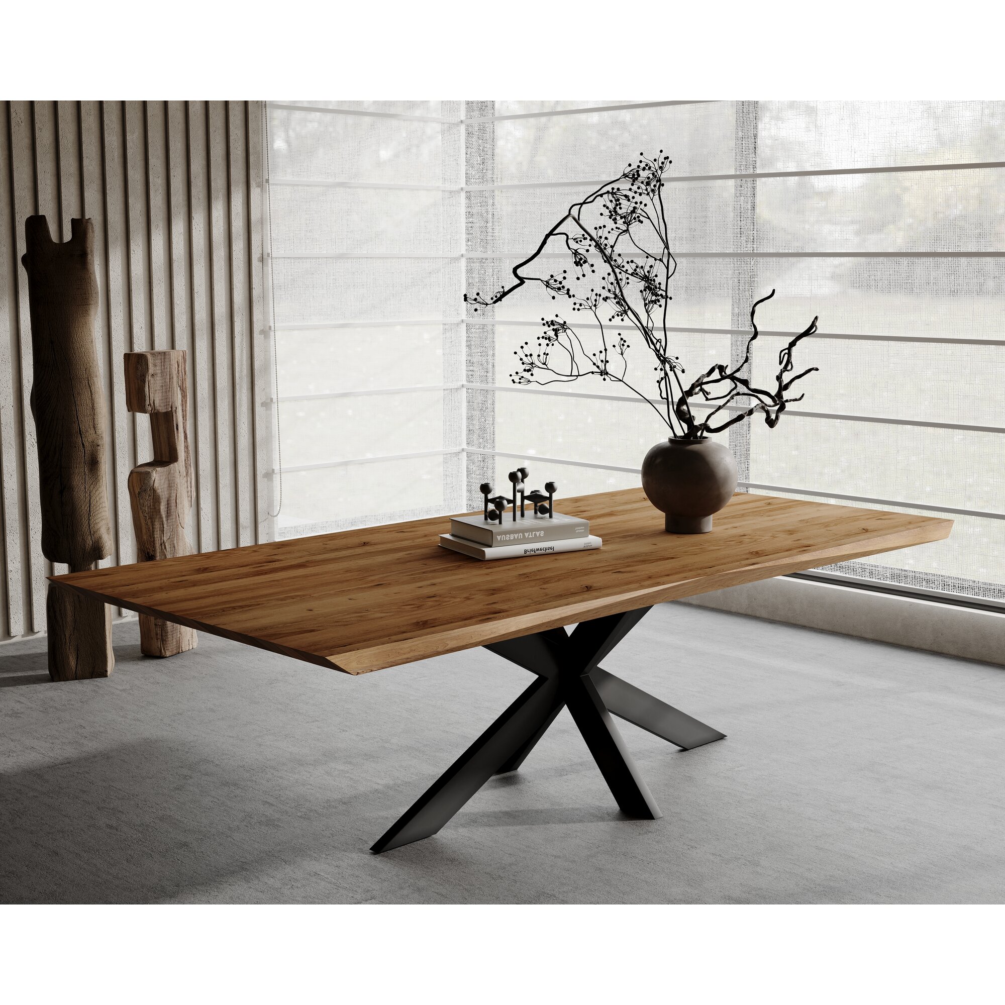 BlackWood »Table4YOU Austin« Wildeiche Massivholztisch gedrehte Kante / Wildeiche natur / 4 cm / 180x100 cm Image