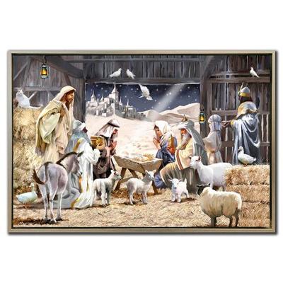 Pristine Nativity Framed Canvas Wall Art Gray , Gray