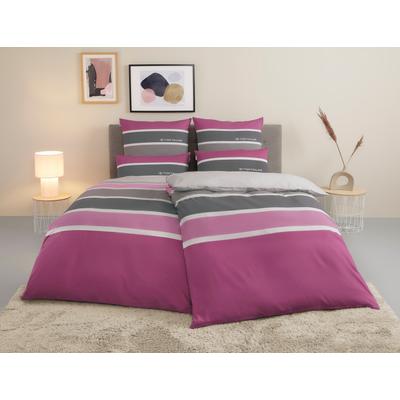 Bettwäsche TOM TAILOR HOME "Felix in Gr. 135x200 oder 155x220 cm", lila (beere), B/L: 155cm x 220cm, , Biber, B/L: 80cm x 80cm, Biber, Obermaterial: 100% Baumwolle, Bettwäsche, mit GRATIS-Zugabe: Gästehandtuch (100% Baumwolle), mit Reißverschluss Image