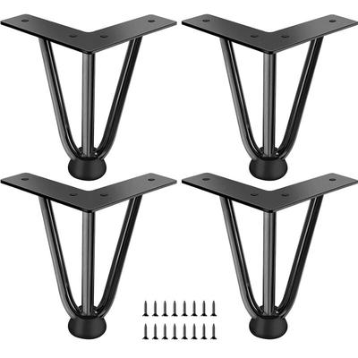 4 Stück Haarnadel Möbelfüße 10cm Tischbeine aus Metall mit Bodenschoner und Schrauben für Sofa Image