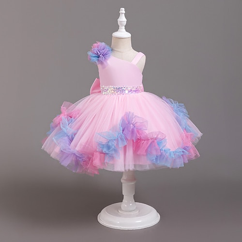 kinderkleidung Mädchen Party Kleid Feste Farbe Blume Ärmellos Besondere Anlässe Modisch Prinzessin Polyester abendkleider Sommer Frühling 2-8 Jahre Mehrfarbig Gelb Rosa