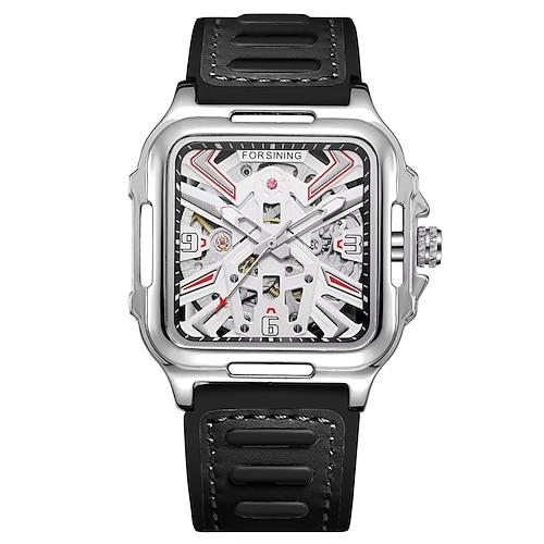 Forsining Casual Skelett Hohl Automatikuhr 3D Montre Homme Herren Armbanduhren leuchtende Militäruhren