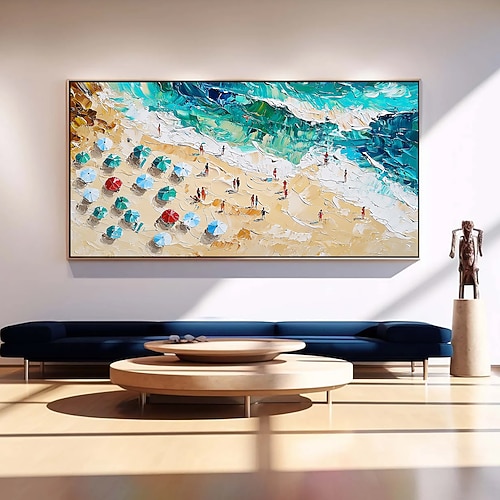 handgemachtes Original Sommer Strand Ölgemälde auf Leinwand abstrakte Strandparty Wandkunst für Wohndekoration mit gespanntem Rahmen/ohne Innenrahmen Gemälde Image