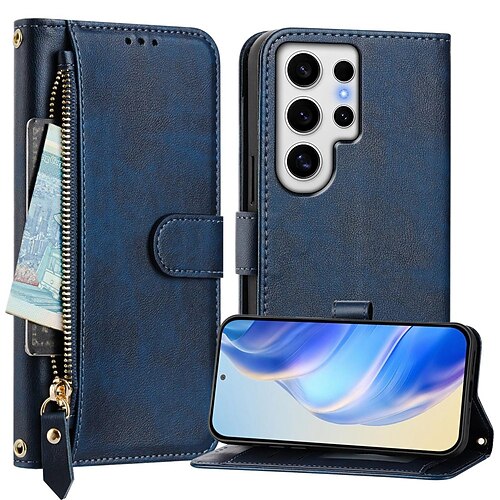 Handy Hülle Handyhüllen Für Samsung Galaxy S25 S24 S24 FE S23 S22 S21 Ultra Plus A55 5G A35 5G A25 A15 Brieftaschenhülle Mit Ständer Reisverschluss Vollschutz Retro TPU PU-Leder Image