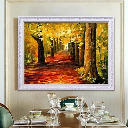 Weihnachtsgeschenk-Gemälde, handgefertigt, Herbstwald, Baum, Ölgemälde, Schneeszene, Birkenwald, dekoratives Gemälde, handgemaltes Landschaftsgemälde, großes Wandbild, Kunstgeschenk für Schlafzimmer, Image