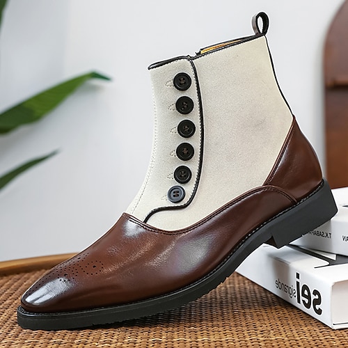 Zweifarbige Kunstlederstiefel für Herren mit Knöpfen – Stiefeletten im Vintage-Stil im viktorianischen Stil für formelle und legere Anlässe Image