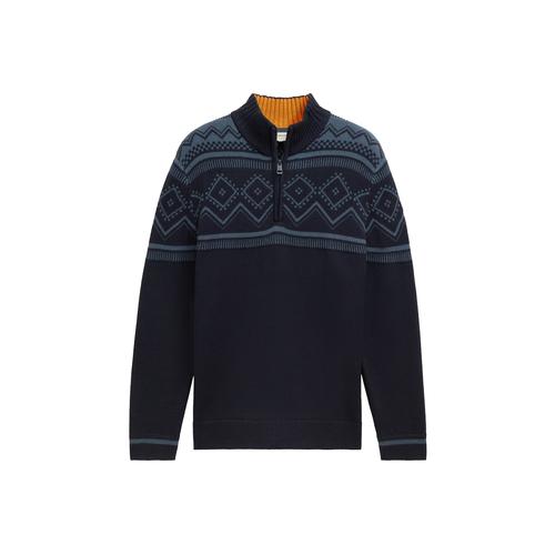 TOM TAILOR Herren Fair Isle Strick Troyer, blau, Norweger, Gr. L