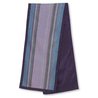 Cotton table runner, 'Purple Camellia'