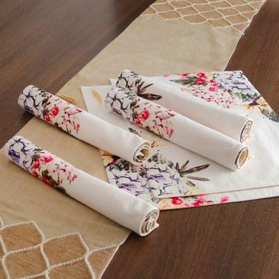 'Spring-Themed Printed White 100% Cotton 6-Piece Placemat Set'
