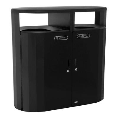 Rubbermaid® Resist® 2185042 66 Gallon Jet Black Metallic Steel Oval Dual-Stream Outdoor Trash Can / Recycling Bin