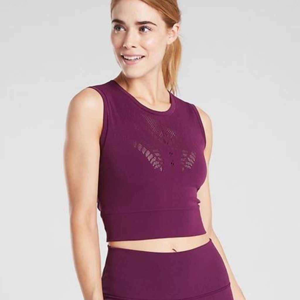 Athleta Tops | Athleta Ujjayi Crop Tank Workout Top Purple Mesh Yoga Fitness | Color: Purple | Size: Xs