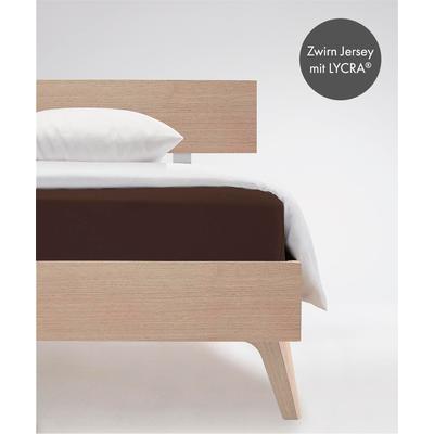 Spannbettlaken FLEURESSE "Comfort", braun (dunkelbraun), B:200cm L:200-220cm, Jersey-Elasthan, Obermaterial: 96% Baumwolle, 4% Elasthan (LYCRA), Laken, Spannbettlaken, langlebig & bügelfrei,Perfekte Passform durch POWER-STRETCH Image