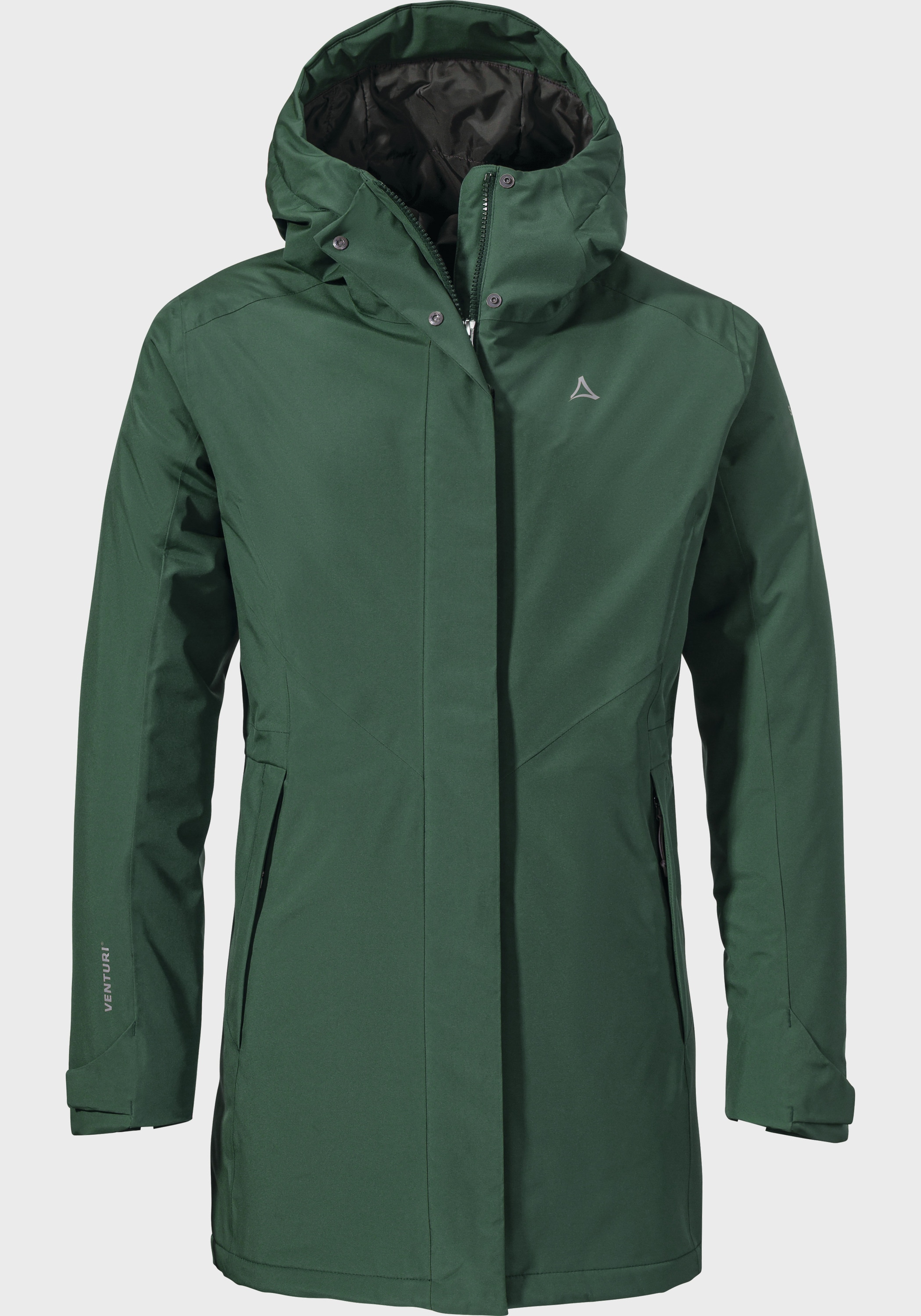 Parka SCHÖFFEL "Hiking Parka Style Froda WMS", Damen, Gr. 42, grün (6965, grün), Oberstoff: Aussenseite: 100% Polyester; (Membran: Polyester); Futter: 100% Polyester; Wattierung: 100% Polyester, regular fit, hoch geschlossener Ausschnitt, Jacken Parka