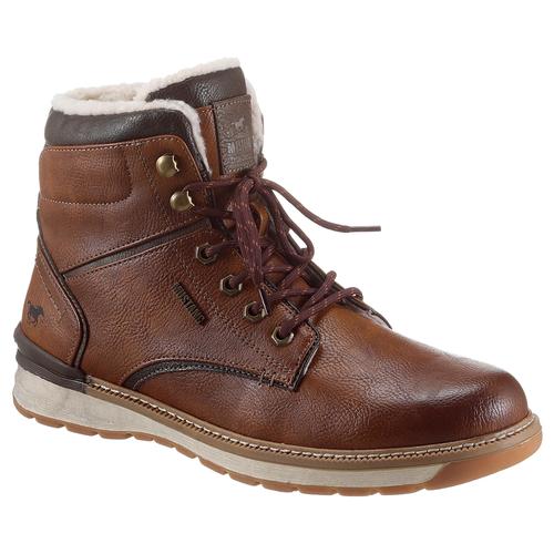 Winterboots MUSTANG SHOES Gr. 45, braun (cognac, used) Herren Schuhe Casusalmode, Schnürboots, Winterstiefel mit Ösen und Logo-Aufnäher