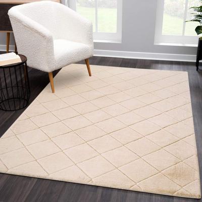 Hochflor-Teppich CARPET CITY "Moment", beige, B:120cm H:31mm L:170cm, Polyester, Teppiche, besonders weich, Kaninchen Fell Haptik, 3D-Effekt, Rauten, Wohnzimmer Image