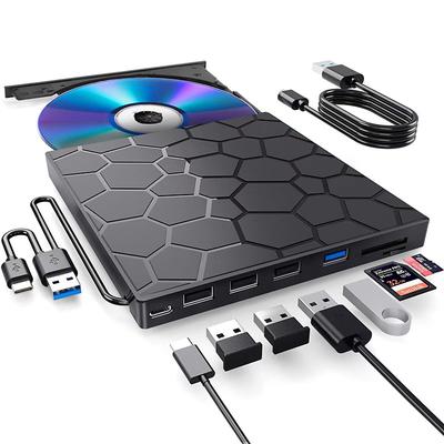 External CD/DVD Drive for Laptop, DVD Player for Laptop 8 in 1 USB 3.0 Ultra-Slim Portable CD Burner External Disk Drive Optical Compatible with Laptop Desktop