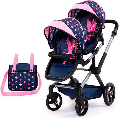 Puppen-Zwillingsbuggy BAYER ""Xeo Twin blau/pink"" Puppenwagen blau (blau/pink) Kinder mit Wickeltasche