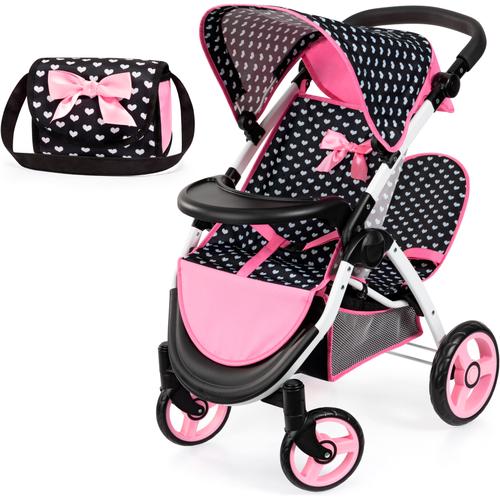 Puppen-Zwillingsbuggy BAYER ""Twin Star, schwarz"" Puppenwagen schwarz Kinder mit Wickeltasche