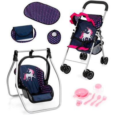 Puppenbuggy BAYER "Set mit Tasche" Puppenwagen bunt (blau/pink) Kinder