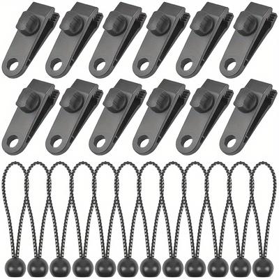 TEMU 24pcs Heavy Duty Tarp Clips And Bungee Cords Set For Secure Outdoor Camping, Awnings, Car Covers, Swimming Pool Covers - And Durable Image