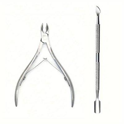 TEMU Rainbow Stainless Steel Manicure Nail Art Tool Set With Sharp Jaw And Double-, Nail Cuticle Pusher Rainbow Cutter Clipper Dead Skin Remover Image