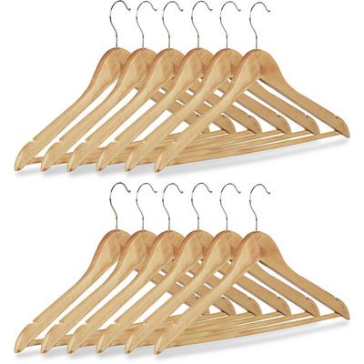 Kleiderbügel Set, 12 Hosenbügel aus Holz, Garderobenbügel, Haken 360° drehbar, HxB: 22,5x44,5cm,