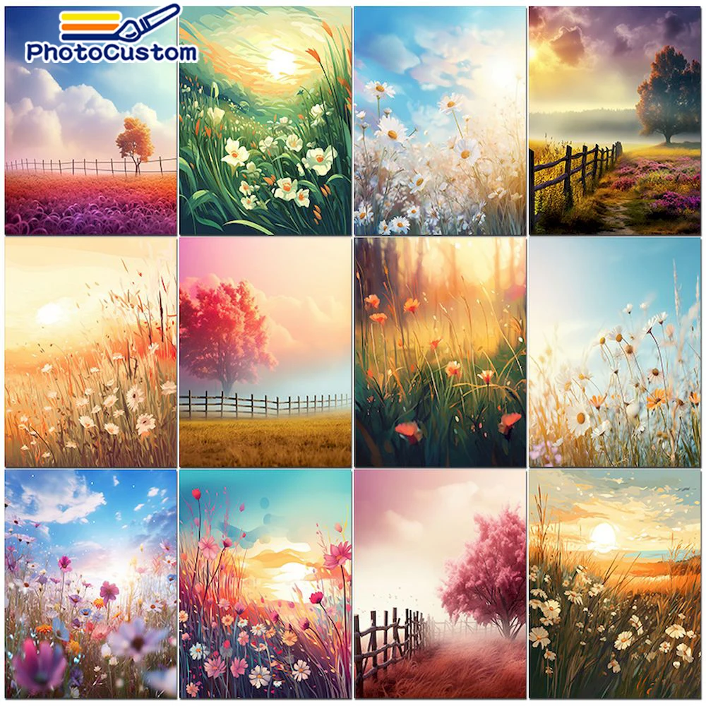 PhotoCustom moderne bricolage peinture par numéros Kits paysage photo de coloriage par numéros peinture acrylique fleur pour adultes bricolage cadeau