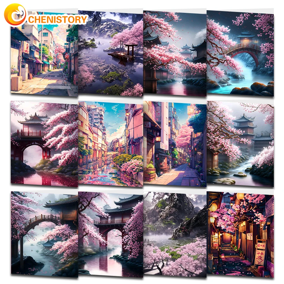 PhotoCustom bricolage cadre peinture par numéros Kits ville paysage bricolage peinture par numéros sur toile dessiner peinture pour décor à la maison cadeau