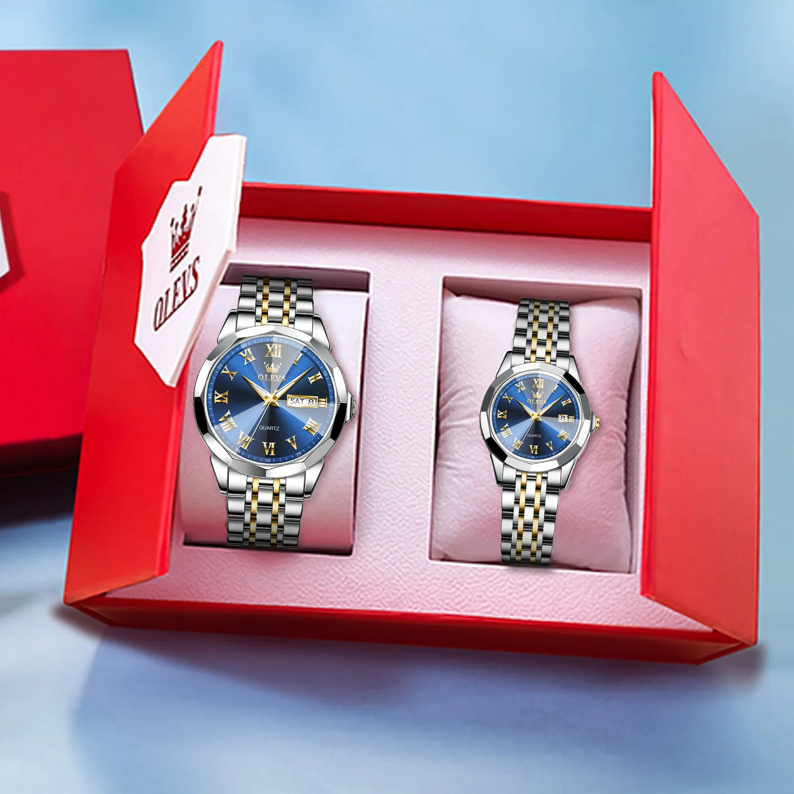 OLEVS marque de luxe Quartz Couple montres mode montre originale pour hommes et femmes de haute qualité élégant ses montre coffret cadeaux