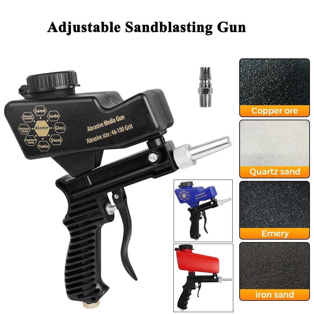 Pistolet de sablage pneumatique réglable 90Psi, Machine de sablage Portable pour la maison, sans fil, petit outil pneumatique portatif par gravité