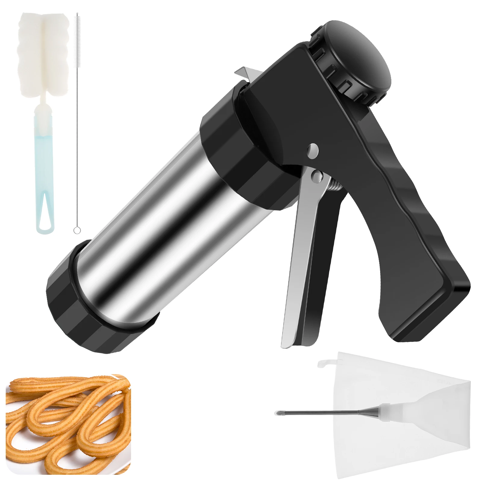 Churro Maker Churrera domestique professionnelle pour Churros et bâtons Churros creux en acier inoxydable avec 3 buses différent