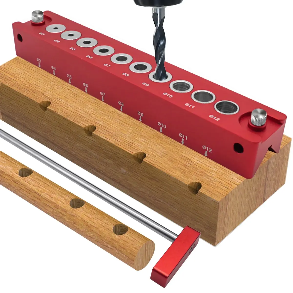 Maschera per fori tascabili verticali da 3-12 mm Guida per trapano per tasselli per la lavorazione del legno Guida per punte da trapano autocentrante a 10 fori Localizzatore di posizionatori per