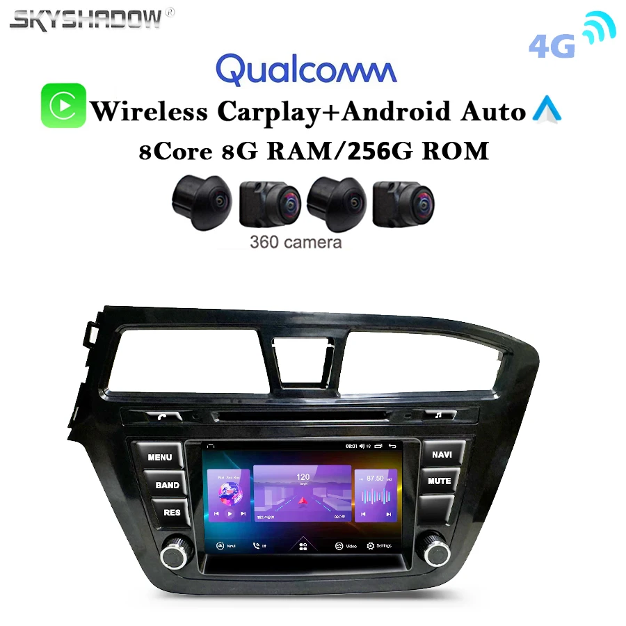 12G + 256G Wireless Carplay Auto Android 13.0 4G LTE Lettore DVD per auto GPS Mappa WIFI Bluetooth RDS Radio per Hyundai I20 2015-2018