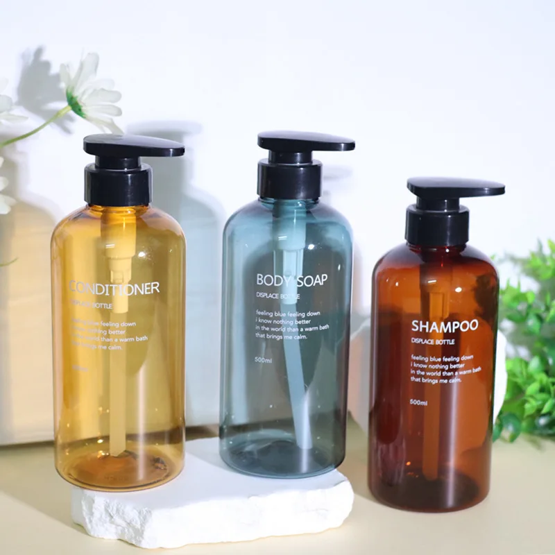 Set di Dispenser per il lavaggio del corpo del balsamo per Shampoo riutilizzabile lettere stampate Dispenser per bottiglie di sapone da bagno Dispenser per Shampoo con pompa per doccia