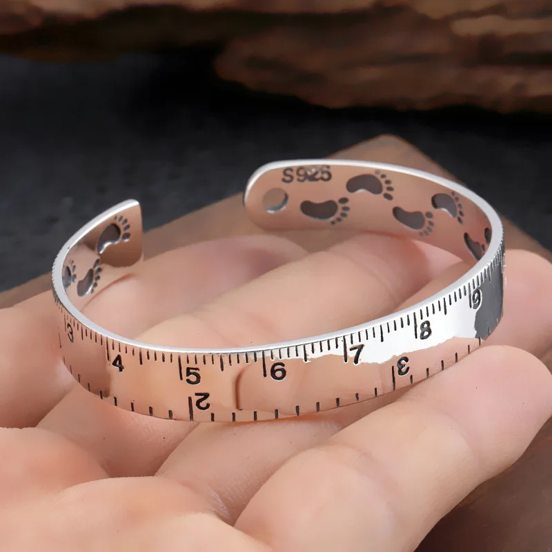 Bracciale in metallo argento sterling massiccio al 100% 925 per donna uomo Bracciale con numeri semplici fatti a mano vintage regalo di compleanno S-B451