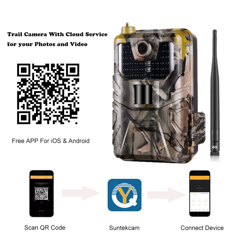 Suntekcam HC900PRO Fotocamera da Caccia Wireless 4G 30MP 4K con Visione Notturna, Controllo App e Servizio Cloud per Sorveglianza Fauna Selvatica