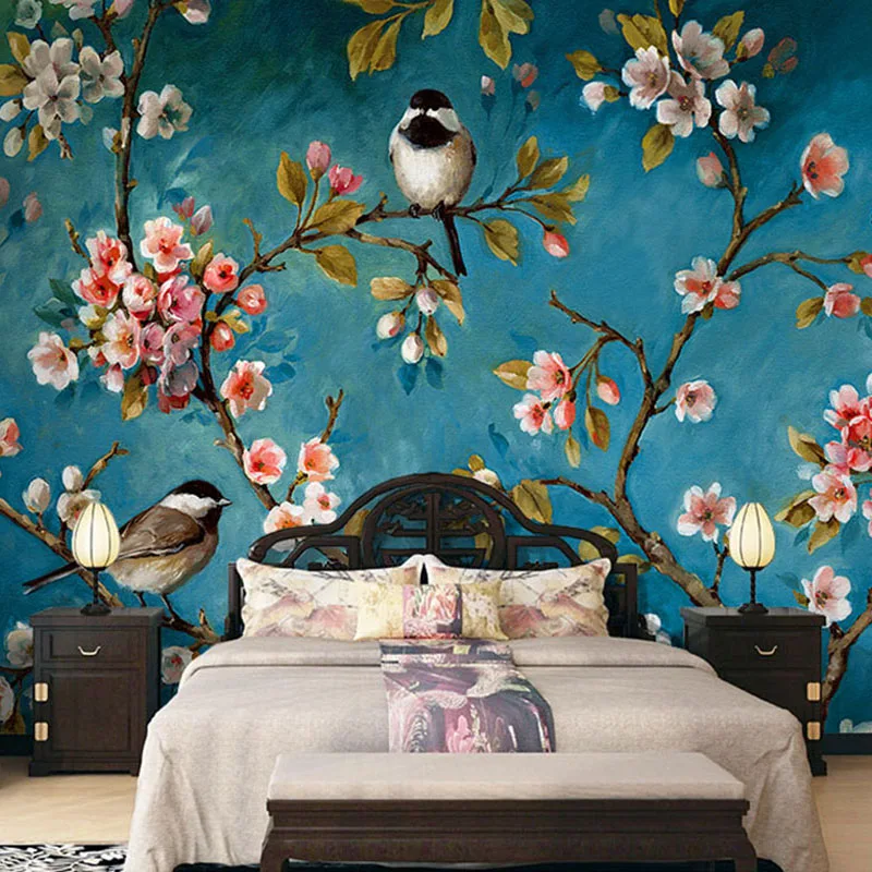 Foto Tapete 3D Stereo Chinesischen Blumen Vögel Wandbild Schlafzimmer Wohnzimmer Neue Design Textur Tapete Papel De Parede Floral 3D