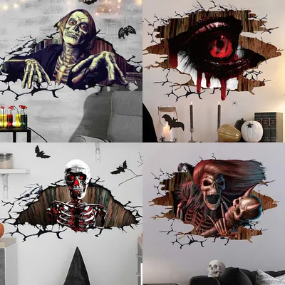 Erschreckende Skelett Geist Halloween Aufkleber 3d zerbrochene Fenster Wohnzimmer Schlafzimmer Image