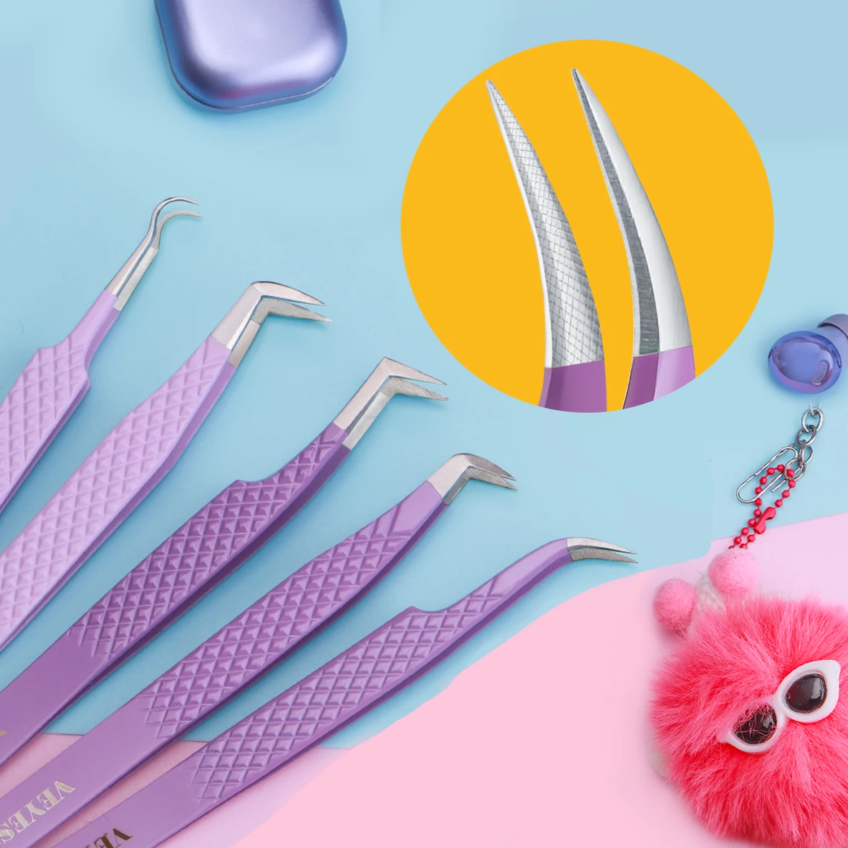 Veyes Inc Wimpernverlängerungspinzette Veyelash Professionelle Pinzette mit Faserspitze für Volumen, Edelstahl, 3D-präziser Verschluss Image