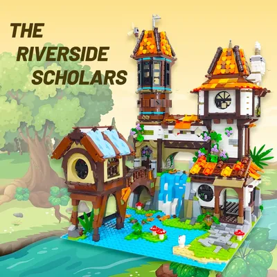 Straßen ansicht der Flussufer Schule Modellbau steine mit Lichtern Ziegel setzt Desktop-Dekoration Montage Kinderspiel zeug für Geschenke Image