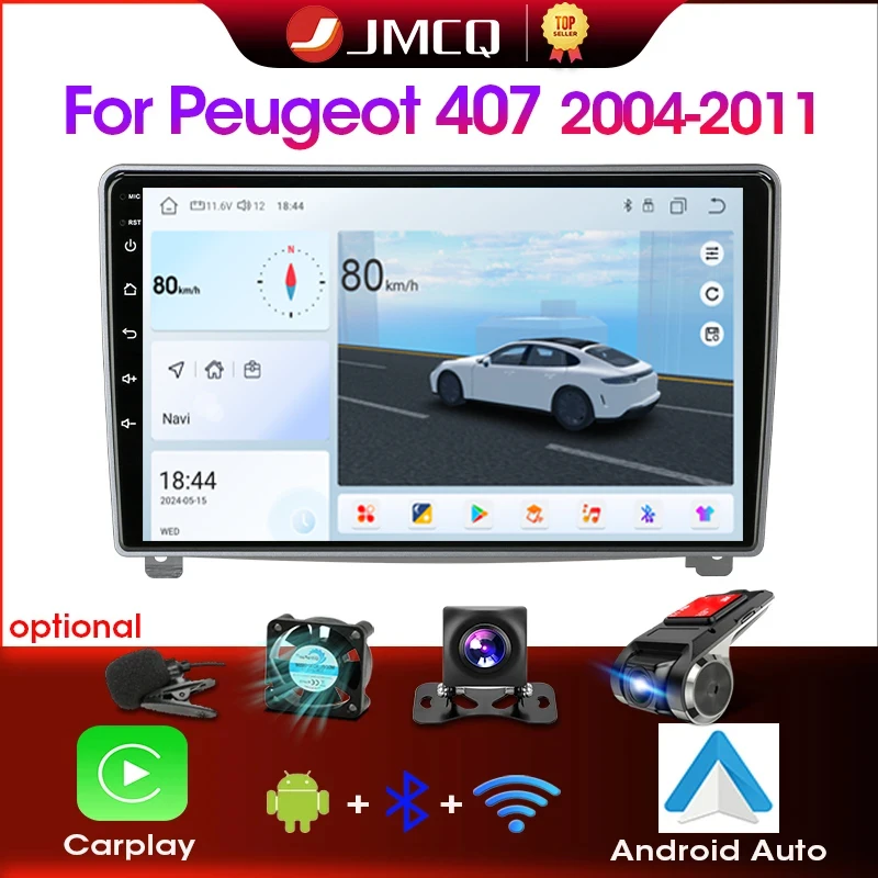 JMCQ 2 Din Auto Radio Multimedia-Player Für Peugeot 407 cc SW 407CC 2004 2011 Android 12 GPS Navigation Stereo kopf Einheit Carplay Image