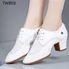 Frauen Mid Heel Latin Dance Schuhe Ballsaal Damen Mädchen Moderne Jazz Dance Schuhe Weiß Schwarz