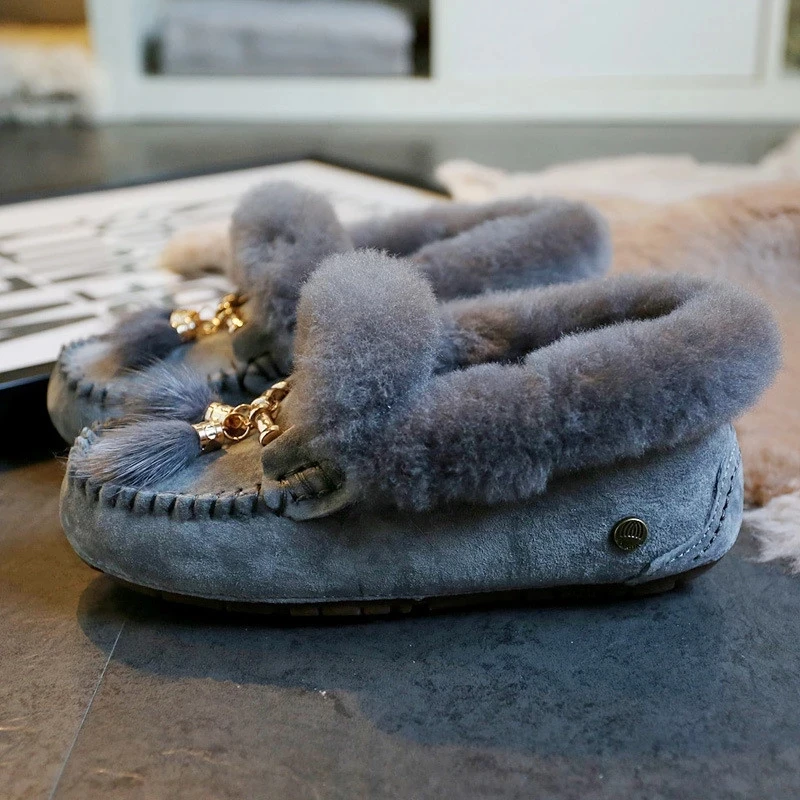 Genuine Schwein Leder Frauen Mokassins Müßiggänger Schuhe Frauen 100% Natürliche Wolle Freizeit Wohnungen Weibliche Casual Schuhe Schnee Stiefel