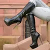 Nieten Dekor Seite Reiß verschluss Mitte Wade Stiefel Plattform Stiletto High Heel schwarz matt Leder 2024 Frauen Schuhe Zapatos Para Mujere