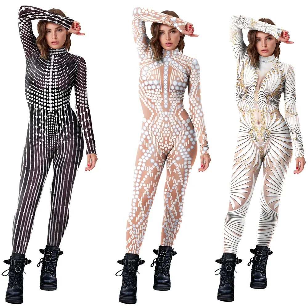 [Du bist mein Geheimnis] Spitze Pailletten Muster 3D Gedruckt Schlank Bodysuit Dünne Karneval Cosplay Kostüme Phantasie Outfit Catsuit mujer Image