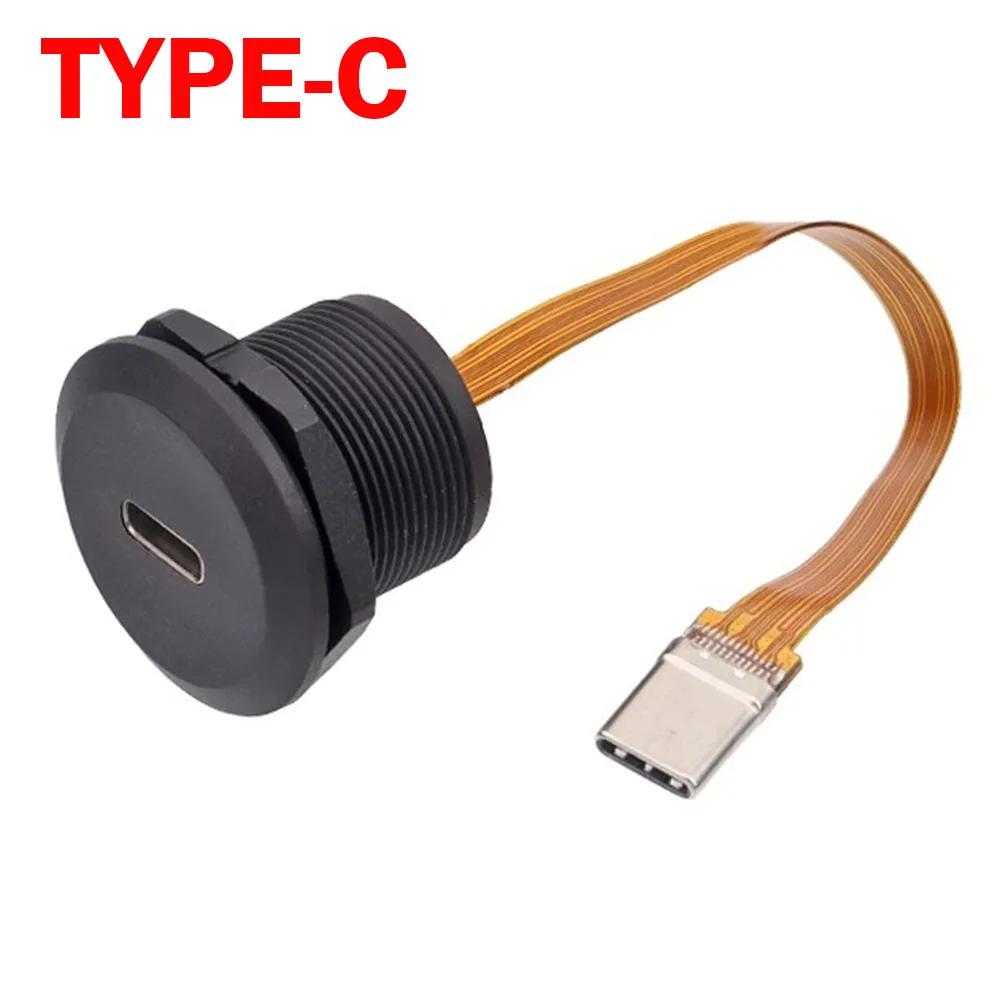 1 Stück rundes Panel-Mount-USB Typ C 3.1 Buchse auf Stecker PFC-Flachkabel Typ C 3.1 Industrieller Power-Ladeanschluss mit Gewinde Image