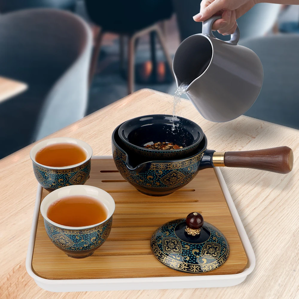 360-Grad-Rotations-Teebereiter und Teesieb aus Porzellan, chinesisches Gongfu-Teeset, Blumen, exquisite Form, Keramik-Teetasse für Puer Image
