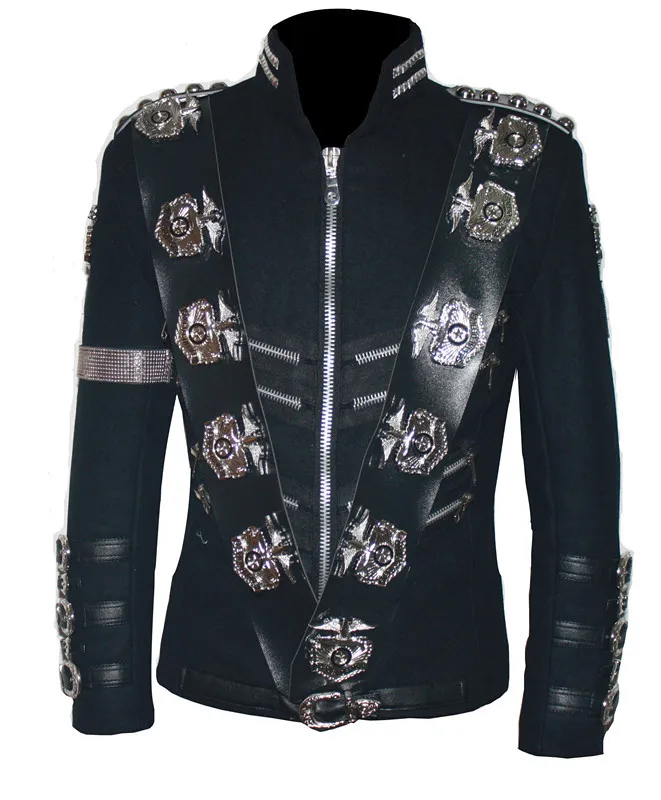 Michael Jackson SLECHTE JACKE MIT SILBEREN EAGLE-ABZEICHEN Punk-Jacke Performance-Kollektion