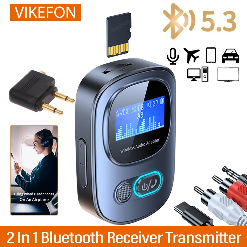 2 in 1 Bluetooth 5,3 Audio Empfänger Sender LCD-Anzeige 3,5mm Aux RCA Stereo Wireless Adapter Mikrofon für TV-PC Kopfhörer Auto Image
